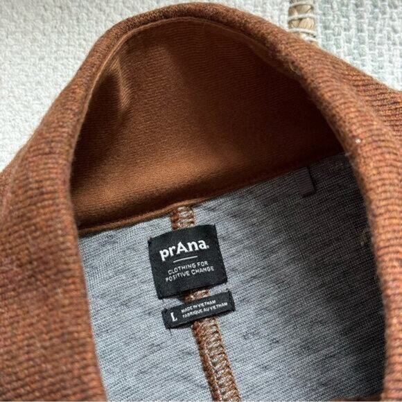 Prana Frozen Falls Sepia Brown Recycled Wool Blend 1/4 Button Pullover Sweater L - Picture 7 of 9